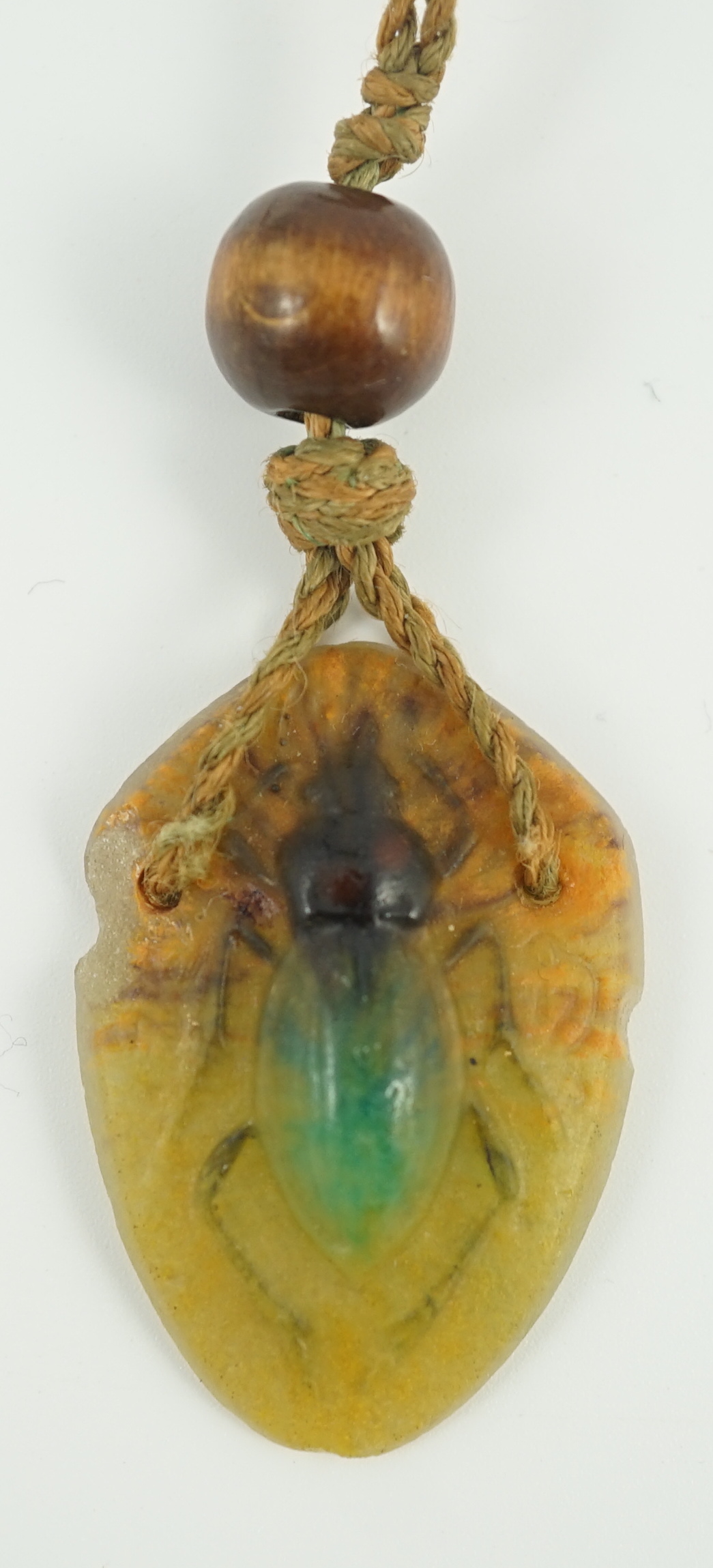 A late 19th/early 20th century French Almeric Walter pate-de-verre cicada pendant necklace, designed by Henri Berge